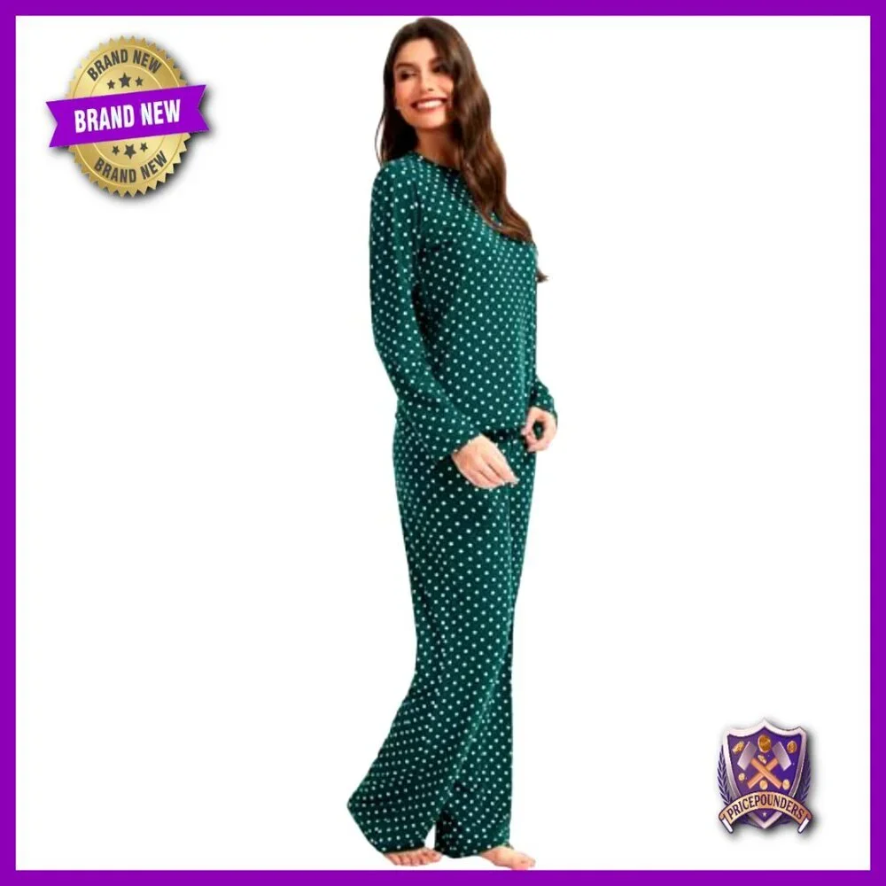 Soft Polyester Pajama Set with Pockets, Long Sleeve, Size Medium
